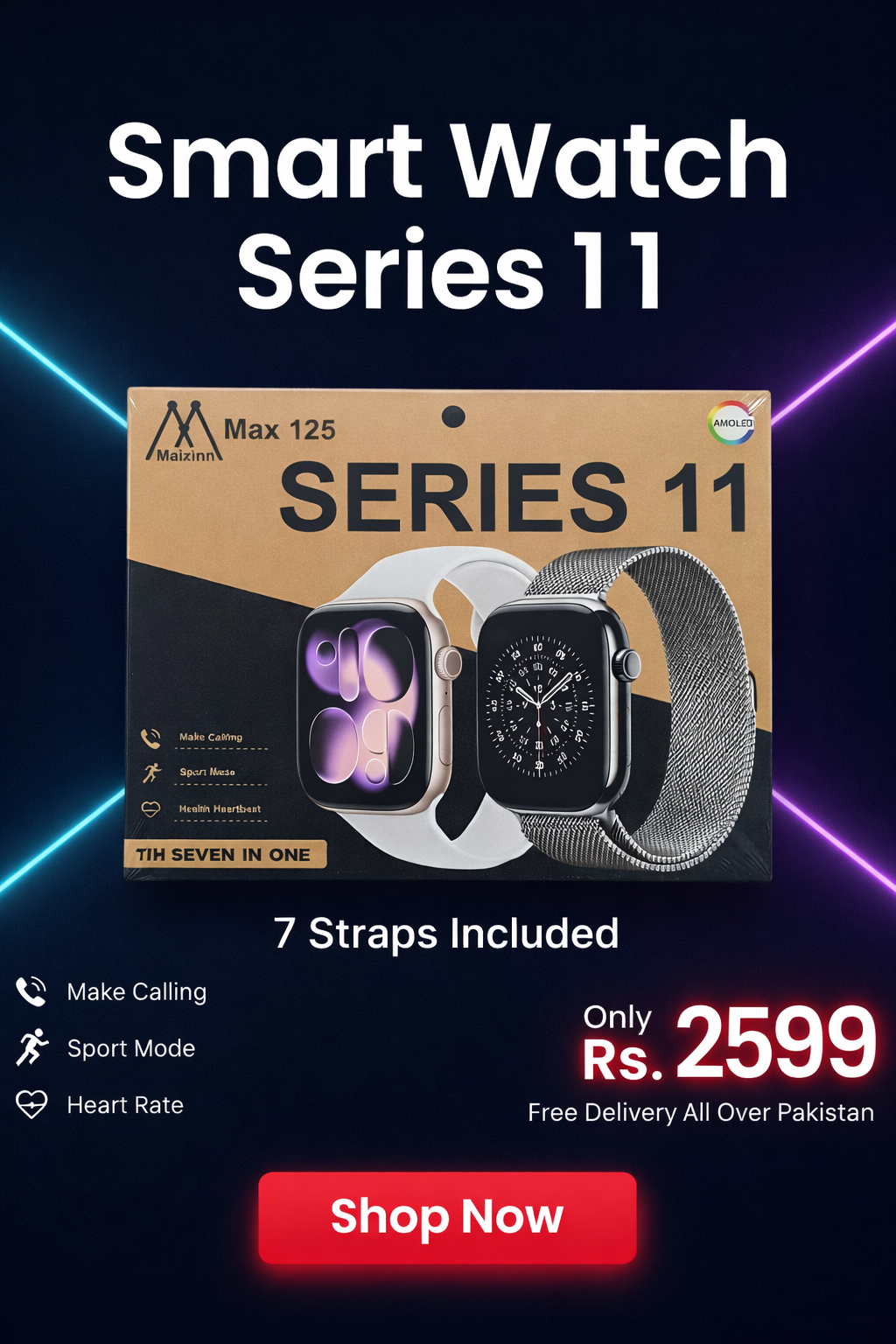 Smart Watch Series 11 – 7-in-1 Strap Combo | Bluetooth Calling | Fitness Tracker | Waterproof | Drip Store